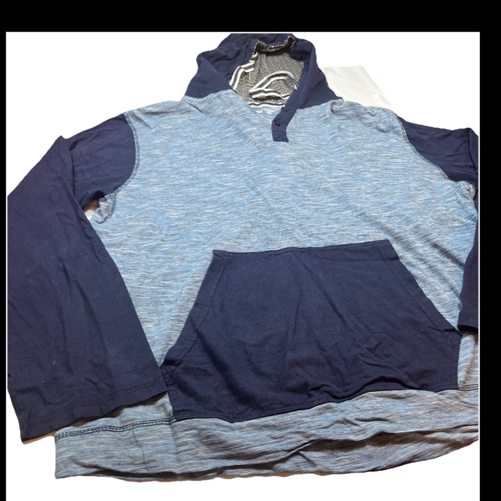 Airwalk BLUE Hooded Shirt Men's Lg 1/4 Button Pullover Long Sleeve Front Pocket